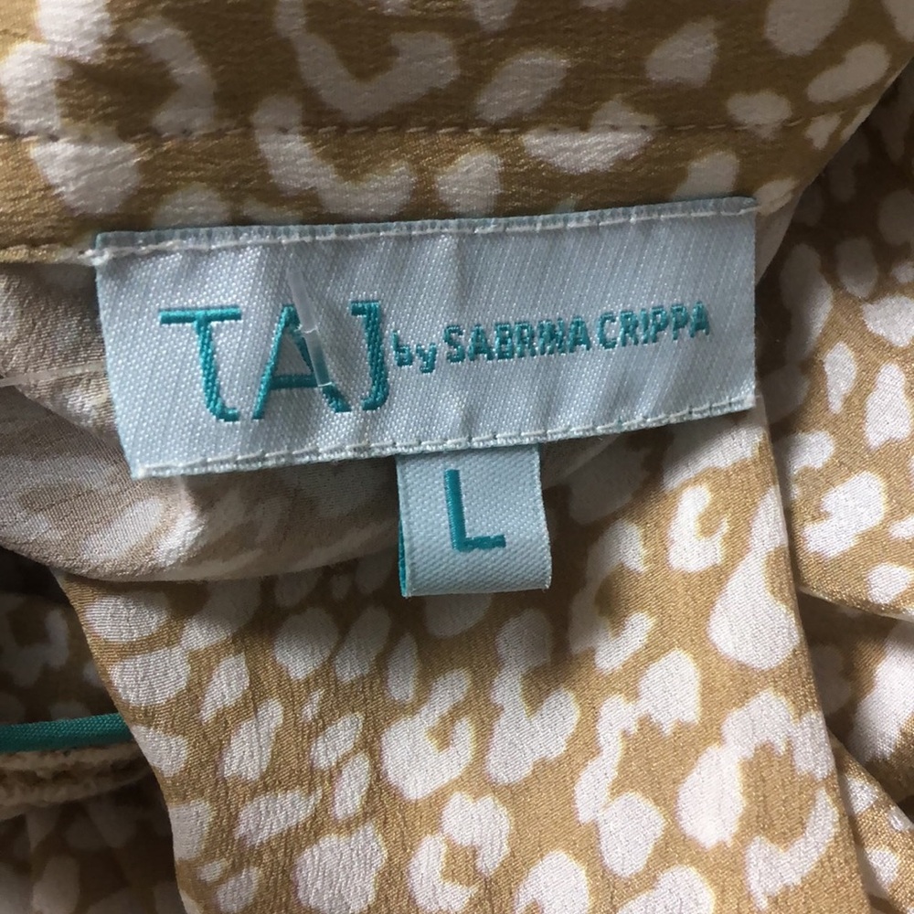 TAJ by Sabrina Crippa Beige Printed Long Shirt Dress with Contrast Trim Size L - Picture 8 of 9